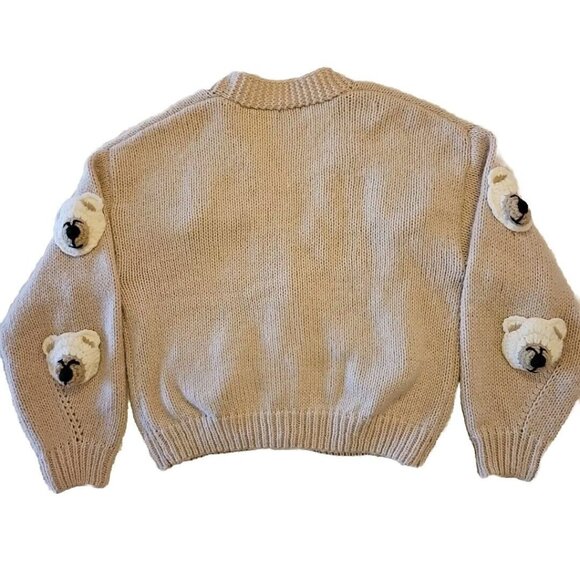 Chunky Teddy Bear Sweater Womens S Crochet Beige Cropped Cardigan Debut Animal - Picture 7 of 10
